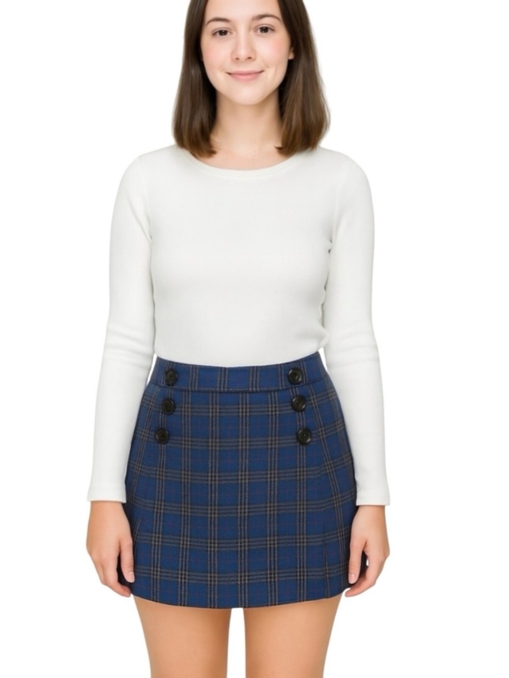 Vintage GAP Blue Plaid Mini Skirt Tartan Wool Blend, Size 6
